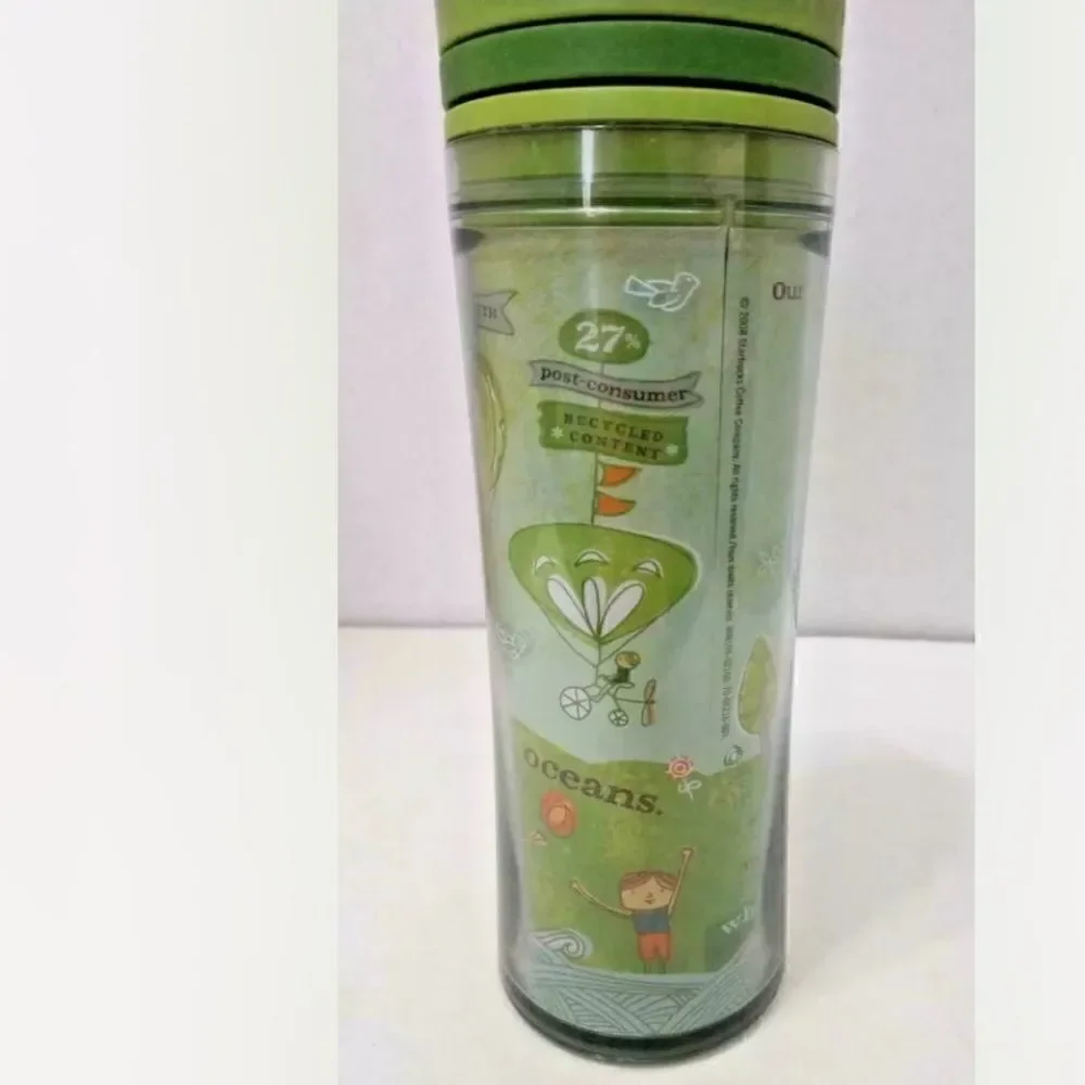 2008 Starbucks Green Recycled Tumbler Save the Planet 8oz Twist Top
